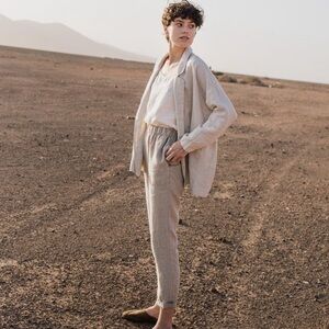 notPERFECTLINEN Linen Pants Genova in Size S Natural